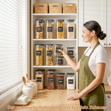 Герметичні банки для зберігання з кришками, набір з 12 шт. , скляні контейнери для зберігання з кришками, скляні контейнери для кухні, банки для зберігання пластівців, печива та продуктів, загальний об&39єм 9,2 літра