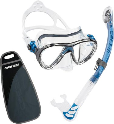 Набір для підводного плавання Cressi Big Eyes Evo Alpha Ultra Dry з трубкою та маскою для дайвінгу Palau - ласти преміум-класу унісекс для підводного плавання, синій/світло-блакитний, S/M (38/41)
