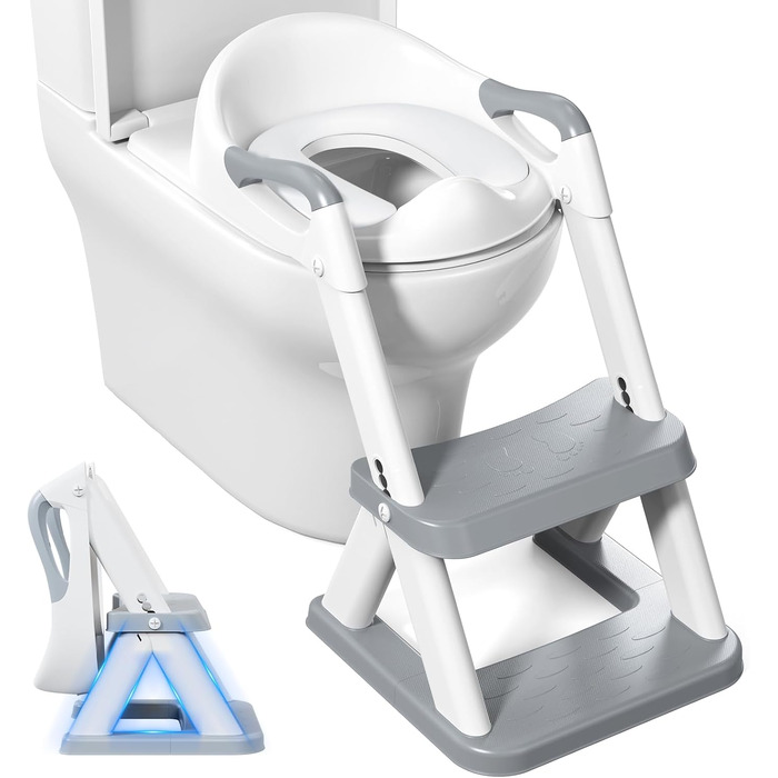 Дитяче сидіння для унітазу Wimaha, оновлене дитяче сидіння для унітазу 2 в 1 зі сходами, регульований по висоті складний дитячий т