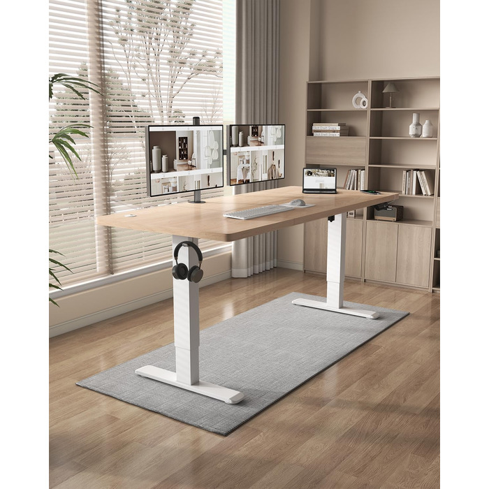 Письмовий стіл з регульованою висотою 160 x 80 см, електрично регульований стіл з функцією пам&39яті, комп&39ютерний стіл з організацією кабелів, стіл для роботи стоячи, офісний стіл, бежевий 160 x 80 см