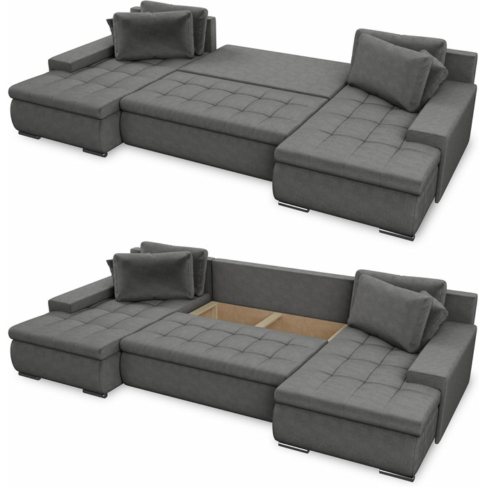 Вітальня Sofnet Faris U-подібної форми зі сном - диван, розкладний диван з ящиком для зберігання речей, комплект диванів з функцією ліжка, великий диван, диван-ліжко (темно-сірий (Kronos 22))