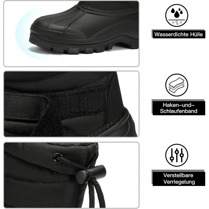 Водонепроникні зимові чоботи Kricely для чоловіків та жінок, снігові чоботи з теплою підкладкою, нековзне зимове взуття, повністю чорні, EU 45