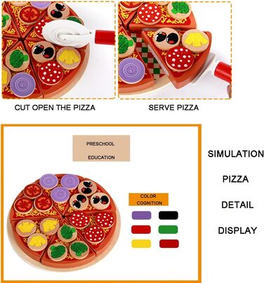 Набір для піци з дерева, імітація піци навчальна іграшка з дерева, дитячі кухонні аксесуари набір для піци з дерева, ігрові кухонні аксесуари з дерева, дитячі кухонні аксесуари для піци, креативні подарунки для дітей, подарунки на день народження