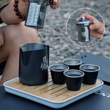 Набір для чаювання з нержавіючої сталі, портативний чайний сервіз Кунг-фу чайний сервіз з сумкою для подорожей, для дому, активного відпочинку, походів, кемпінгу та рюкзаків