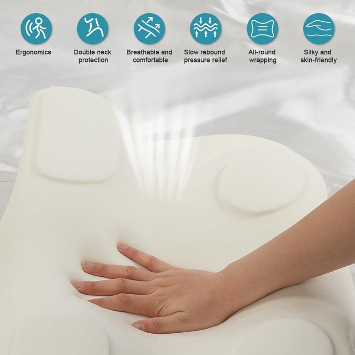 Подушка для шиї OSDUE, подушка з піни з ефектом пам&39яті, ергономічна подушка, подушка для сну на боці, спині та животі (сіра) світло-сіра