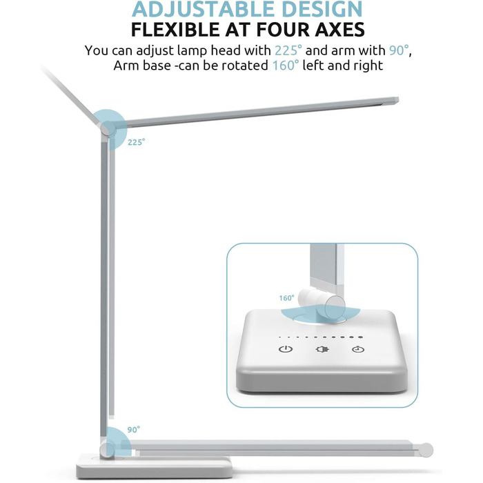 Настільна лампа Angdarun зі світлодіодним регулюванням яскравості, світлодіодна настільна лампа з USB, 5 кольорів і 10 яскравості, сенсорне керування, автомобільний таймер, складні настільні лампи, захист очей, настільна лампа для дітей, офісна чорна (срі
