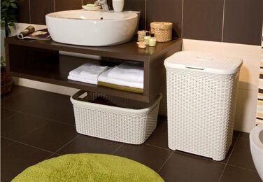 Кошик для білизни CURVER STYLE з 70 переробленого матеріалу, під ротанг, 45 л, кремовий