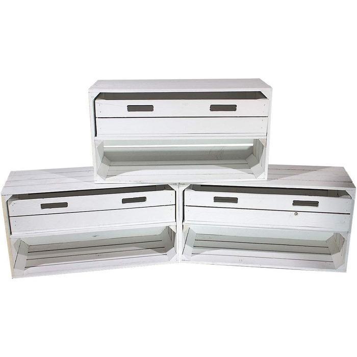 Білі дерев&39яні ящики з шухлядами та відділеннями - місце для взуття та шапок, шарфів, рукавичок (68x40x30см, широкий ящик для фруктів з шухлядою, 68x40x30см) Широкий ящик для фруктів з шухлядою 68x40x30см 68x40x30см