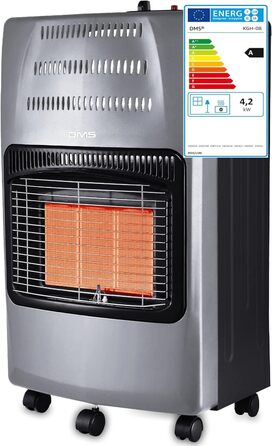 Газовий обігрівач DMS 4200 Вт, газовий обігрівач, інфрачервоний керамічний пальник з регулятором тиску газу, газовий шланговий обігрівач, інфрачервоний газовий балон з бутаном та пропаном до 15 кг [Клас енергоефективності A] (сірий) [Клас енергоефективнос