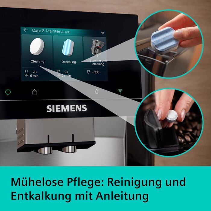 Кавомашина Siemens EQ700 iAroma сенсорний дисплей, вбудований контейнер для молока, підігрівач чашок, Cold Brew та Slow Brew, додаток Home Appliances, нержавіюча сталь чорна, TQ727D03