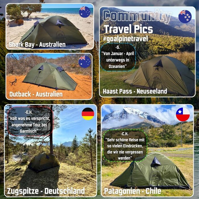 Намети GOALPINE для 1 та 2 дорослих Водонепроникність 4000 мм Маленький розмір у упаковці Для піших прогулянок, альпінізму та велотуризму Ультралегкі 3-4 сезони Швидке встановлення 2P ESKAPADE II - Зелені