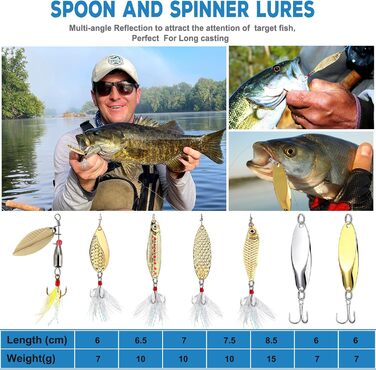 Рибальські приманки PLUSINNO для лову окуня, 16 блешень з портативною сумкою для перенесення, приманки для окуня, приманки для форелі, набір карбідних спінінгових приманок 292 шт. и