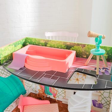 Дерев&39яний ляльковий будиночок KidKraft Camila з меблями та аксесуарами, ігровий набір з котом, ліфтом та басейном для ляльок 30 см, іграшка для дітей віком від 3 років, 65986 - ексклюзивно на Storeo