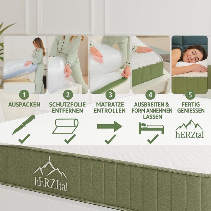 Зонний пружинний матрац кишенькової форми 90x200 см висота 18 см, універсальний, точково-еластичний та повітропроникний, літня/зимова сторона, знімний чохол, який можна прати (60C), сертифікований 90 x 200 см, 7-