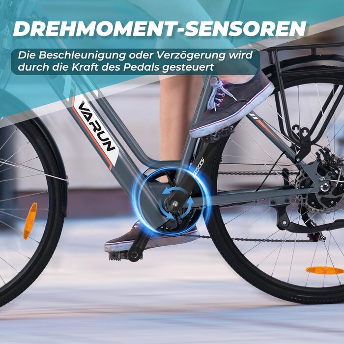 Електровелосипед VARUN, 28-дюймовий електровелосипед для чоловіків та жінок з акумулятором 36 В 360 Втгод, датчиком крутного моменту, запасом ходу 80 км, електровелосипед з РК-дисплеєм, 3 режими їзди, міський велосипед із сертифікатом CE, електровелосипед
