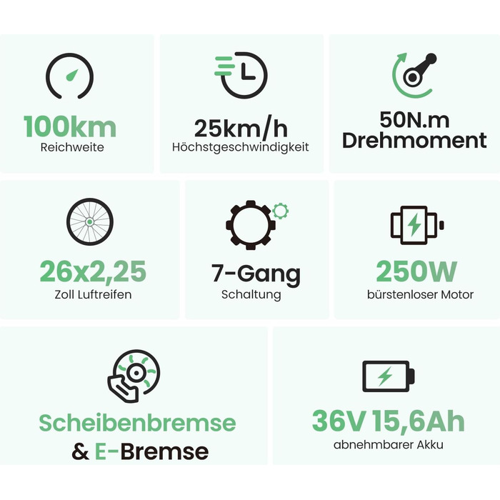 Міський електровелосипед Touroll B2 26 дюймів з двигуном 250 Вт 50 Нм та знімним акумулятором 36 В 561,6 Втгод, міський велосипед з педелектом, електричний велосипед, 25 км/год, запас ходу 100 км, електровелосипеди для дорослих, чоловіків та жінок, міськи