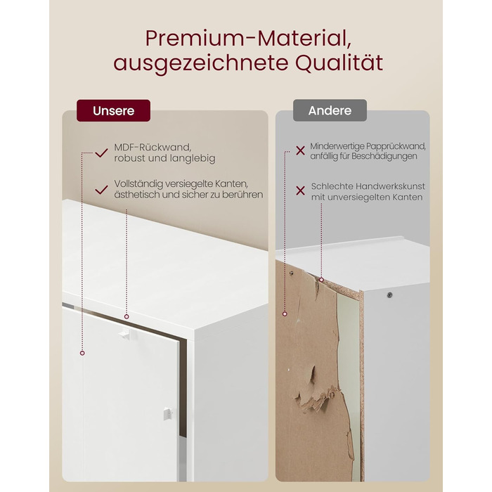 Колекція Custos - Книжкова полиця, висока 6-ярусна, окремостояча полиця з дверцятами, відкрита полиця для зберігання, 24 x 60 x 175 см, для вітальні, домашнього офісу, їдальні, хмарно-білий LBC402W01 60B см хмарно-білий