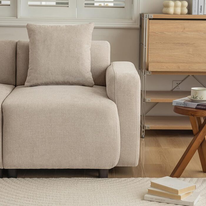 Місний диван, диван 211 см з функцією сну, шеніловий диван з 2 подушками, м&39які меблі для вітальні, спальні (кремовий) кремового кольору, 3-