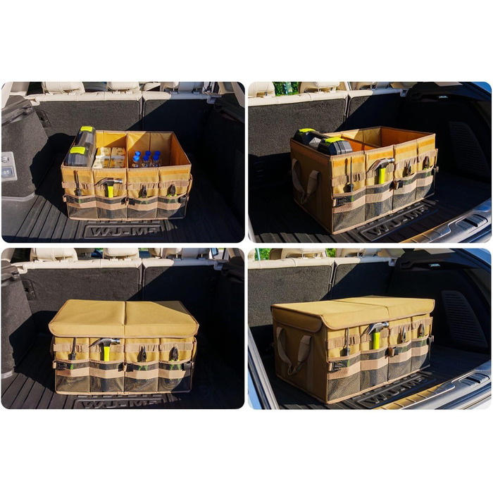 Органайзер для багажника, похідний, для перевезення вантажу та інструментів, посуду для кемпінгу, коробка, коричневий, великий, 600D водонепроникний Oxford поліестер, 4 відділення з ручкою