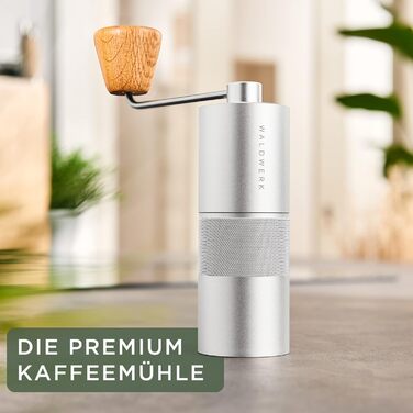 Кавомолка WALDWERK - Ручна кавомолка з точними жорнами з нержавіючої сталі - Конусна кавомолка з дерев'яною ручкою - Кавомолка для