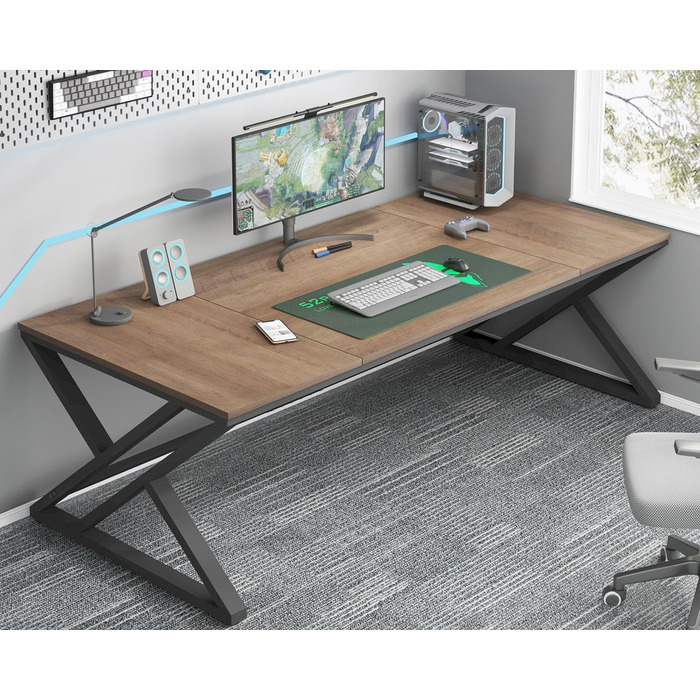 Довгий письмовий стіл HSH для 2 осіб, великий комп&39ютерний стіл, дизайн в індустріальному стилі, офісний стіл, стіл для ПК, ідеально підходить для домашнього офісу, офісу та спальні, міцний стіл у сільському стилі, 180 см, розміри в сільському стилі 180