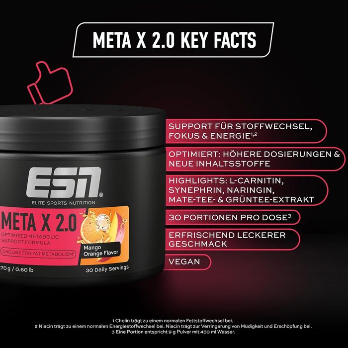 Жироспалювач ESN Meta X 2.0 – Манго-Апельсин, 270 г (30 порцій)
