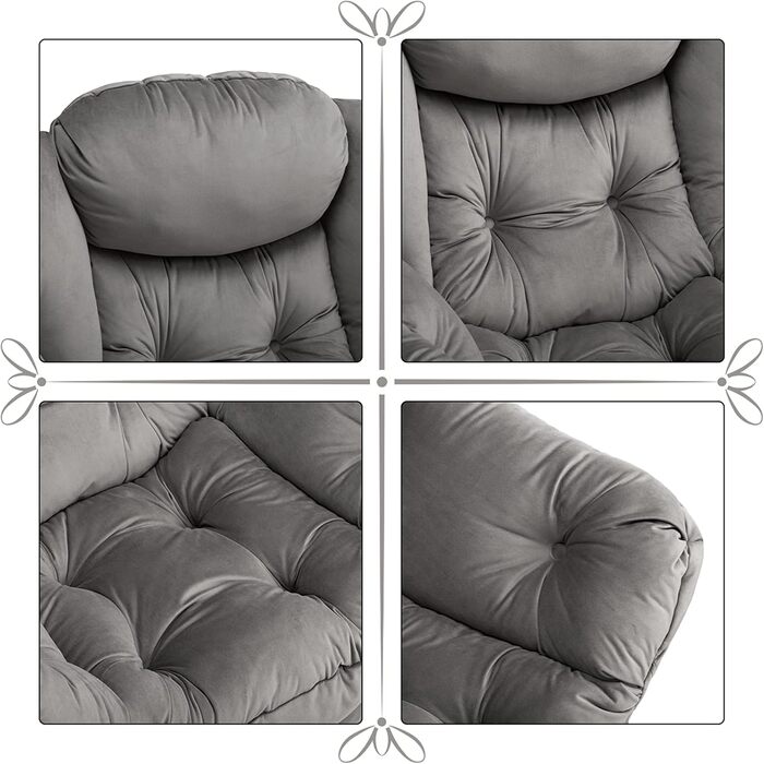 Крісло HollyHOME з відкидною спинкою, Вітальня та спальня, Оксамитове крісло-реклайнер, Крісло для читання, Крісло, Крісло для відпочинку, Темно-сірий, Темно-сірий 2