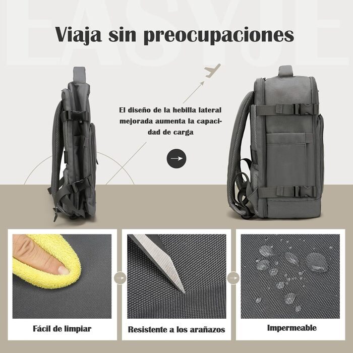 Рюкзак EasyJet для ручної поклажі, 30 л, 45x36x20 см, дорожній рюкзак для ноутбука 15,6 дюймів із захистом від крадіжки для чоловіків та жінок, темно-сірий, Easyjet 45x36x20 см 30 л