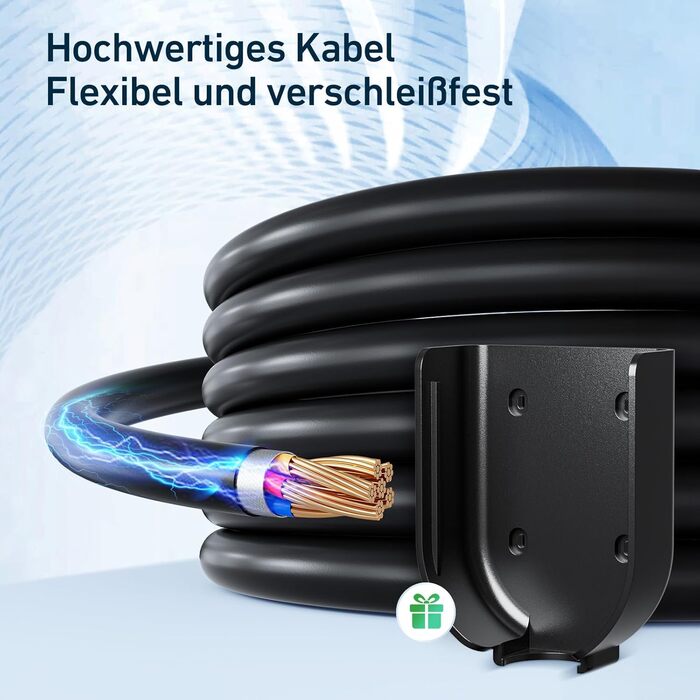 Зарядний кабель FNRIDS для електромобіля тип 2 Schuko, 10м 3,68кВт, зарядний кабель тип 2 Schuko з підставкою, регульований електр