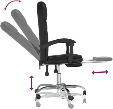 Ігрове крісло, офісне крісло, ергономічне з функцією відкидання, чорна штучна шкіра, регульована спинка 90-170, ігрове крісло, регульоване та поворотне