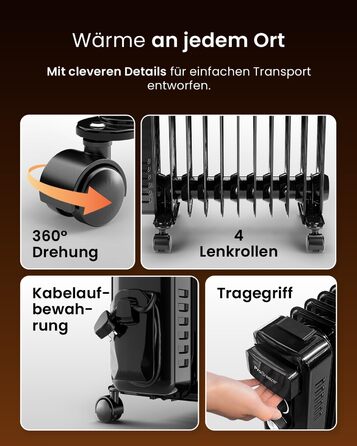 Міні-масляний радіатор Pro Breeze 2500W з 11 ребрами, електричний радіатор, 24-годинний таймер, енергозберігаючий масляний радіато