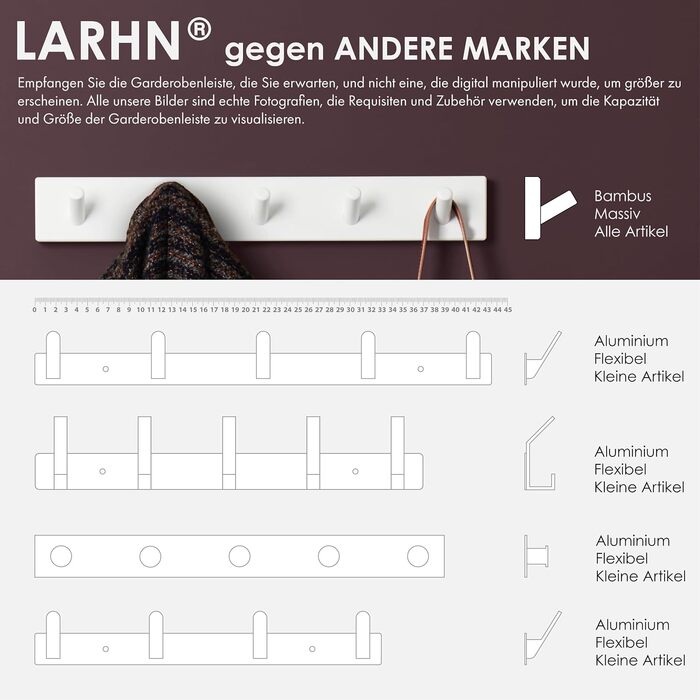 Гачки для верхнього одягу білі (2 шт.) - вішалка біла з 5 гачками - 43 см - гачки для верхнього одягу настінні - настінна вішалка