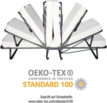 Розкладне ліжко для гостей Beautissu 90x200 см Міцне та складне дорожнє ліжко, включаючи захисний чохол та матрац з пінопласту товщиною 10,5 см Розкладне ліжко без складання Міцний сталевий каркас та 4 колеса Venetia 90x200 см Білий