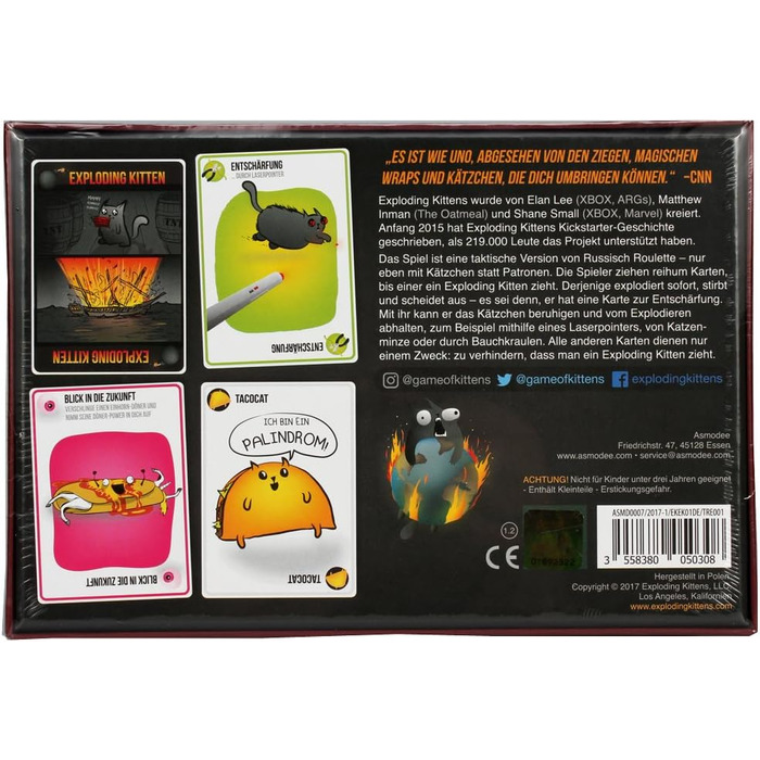 Вибухові кошенята, Exploding Kittens, базова гра, гра для вечірок, карткова гра, 2-5 гравців, вік 7, 15 хвилин, німецька a. Exploding Kittens