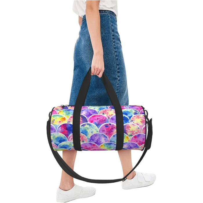 Спортивна сумка-мішок для подорожей, барвистий дизайн Райдуга та принт Русалка, чорний колір, універсальний розмір, дорожня сумка