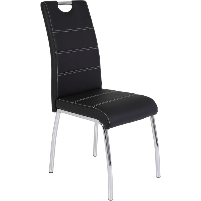 Столи Hela, комплект із 2 обідніх стільців Susi, чорна оббивка зі штучної шкіри, врізна ручка, хромований металевий каркас, 43 x 61 x 98 см, комплект із 2 шт., чорний