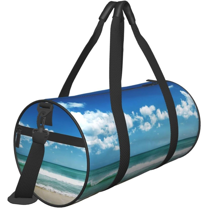 Спортивна сумка, дорожня сумка, пляжна сумка, білий принт Хмарки, сумка для подорожей на ніч, чорна, універсальний розмір, сумка для подорожей