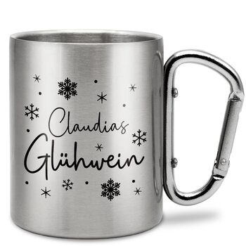 Персоналізована кружка для глінтвейну Кухоль з нержавіючої сталі з карабіном Ідея подарунка 330 мл Кухоль Для кемпінгу Ключки Срібний без кришки
