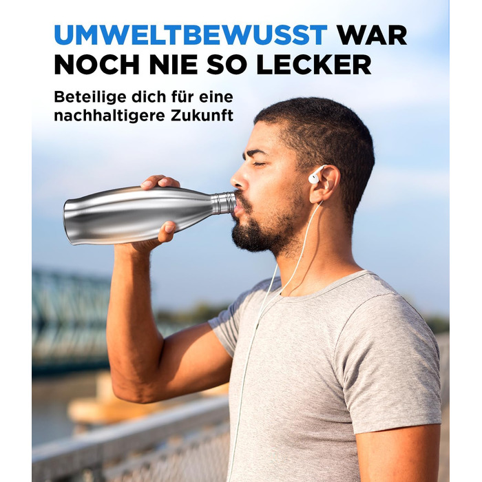 Безпластикова пляшка з нержавіючої сталі 900 мл для Sodastream Crystal - Пляшка з нержавіючої сталі, захищена від миття в посудомийній машині для потоку газованої води - Металеві пляшки Soda Maker 900 мл Nature, 100