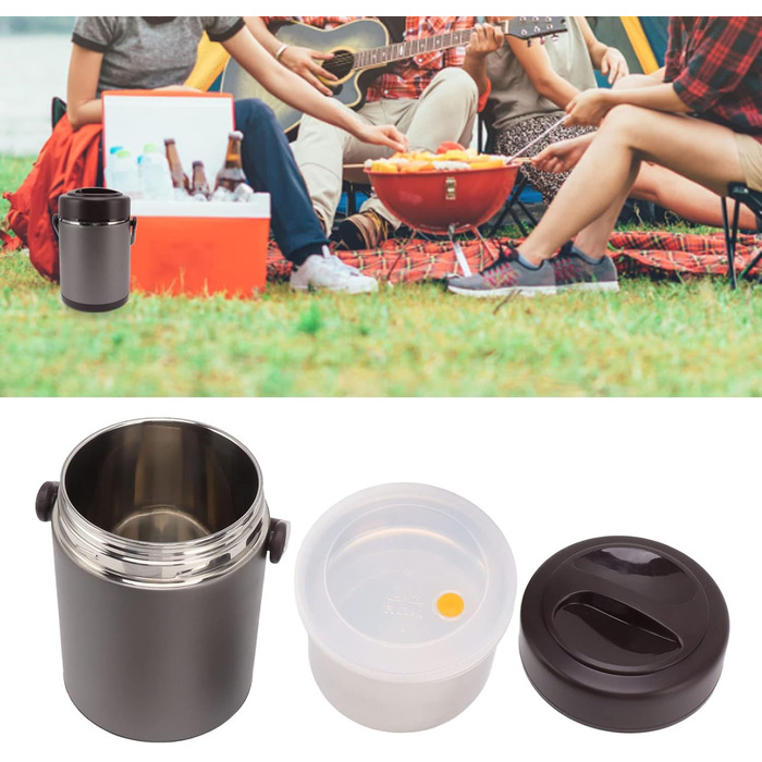 Ізольований харчовий контейнер з нержавіючої сталі, великої місткості, герметичний вакуумний контейнер для ділових поїздок, пікніків, 2 л, темно-сірий