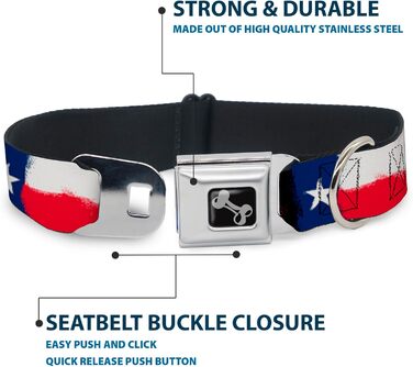Застібка-пряжка Buckle-Down для нашийника собаки, з малюнком прапора Техасу, ширина 2,5 см, підходить для обхвату шиї 38-66 см, розмір L (ширина 2,5 см - підходить для обхвату шиї 38-66 см - великий розмір, малюнок прапора Техасу)