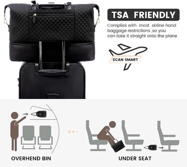 Жіноча дорожня сумка Sucipi, сумка для вихідних, сумка для лікарні, сумка для пологів, сумка для мами, велика водонепроникна спортивна сумка, дорожня сумка з відділенням для взуття та вологим відділенням для авіаподорожей, тренажерний зал, кемпінг, чорний