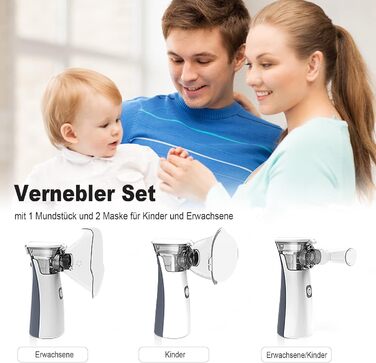 Інгаляційний пристрій для дітей Інгаляційні пристрої для дорослих Набір дитячих інгаляторів-небулайзерів з маскою для обличчя та мундштуком, функція автоматичного очищення, ефективний при респіраторних захворюваннях