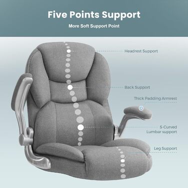 Офісне крісло IWMH Ергономічне крісло для столу Крісло керівника Поворотне крісло з відкидними підлокітниками, регульоване по висоті, комп&39ютерне крісло для офісу, дому, вантажопідйомність 180 кг (сіре)