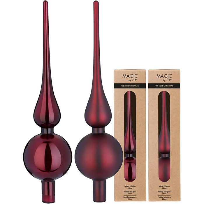 Скляна новорічна верхівка для ялинки 28 см темно-бордова Inge-glas