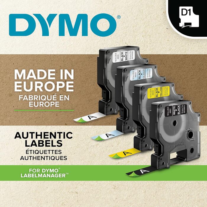Оригінальна етикеточна стрічка DYMO D1 Чорний на червоному 19 мм x 7 м Самоклеюча етикеточна стрічка Для принтера етикеток LabelManager, чорний на червоному, 19 мм x 7 м