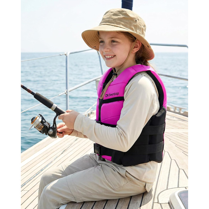 Рятувальний жилет Owntop для підлітків та дітей Легкий неопреновий рятувальний жилет Регульований рятувальний жилет з подвійними пряжками безпеки для плавання, каякінгу, веслування та риболовлі, рожевий M (30-40 кг)