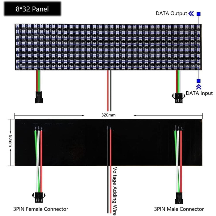 Гнучкий індивідуально адресований панельний світильник WS2812 8x8 16x16 8x32 модуль матричний екран DC5V (8X32 256 пікселів), 2812B RGB LED