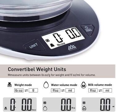 Цифрові кухонні електронні ваги SENSSUN зі знімною чашею, 5 кг / 11 фунтів з точністю до 1 г, з великим РК-дисплеєм і функцією тар