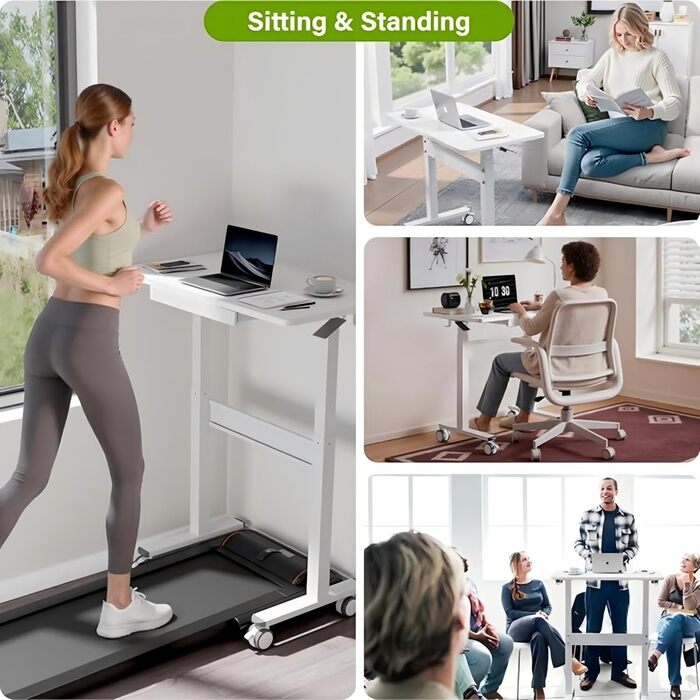 Комп&39ютерний стіл з пневматичним регулюванням висоти (88x50 см), стіл для ноутбука з колесами та шухлядою, стіл над ліжком, стіл для роботи сидячи та стоячи для офісу, вітальні, спальні, невеликих приміщень, білий